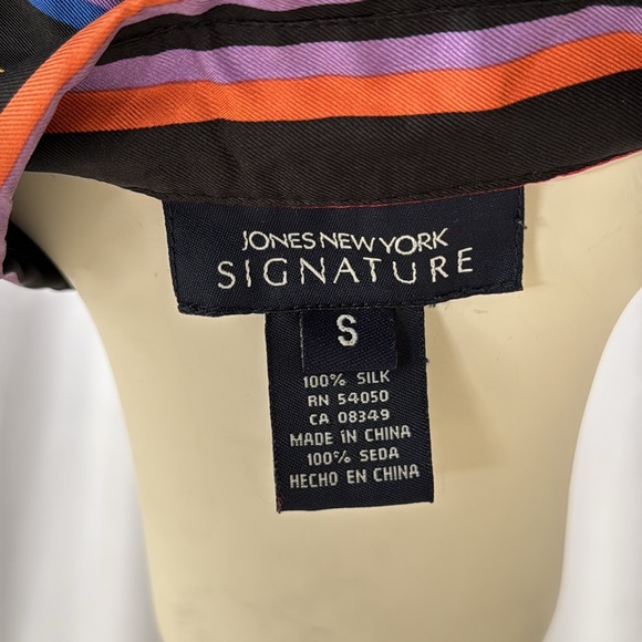 Jones New York Signature Rainbow Stripe Silk Button Up Shirt - Picture 6 of 6